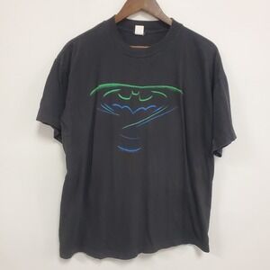 Vintage Jun Jul Mens 90S Single Stitch Batman Logo T Shirt Size L Black Marvel